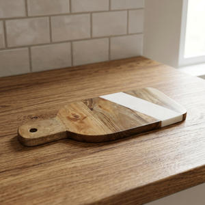 Tabla de cortar de madera con incrustaciones de mármol, forma rectangular, con asa, bloque de corte para cocina, utensilios de cocina, regalo, decoración del hogar, artículos de cocina - Product Image 1