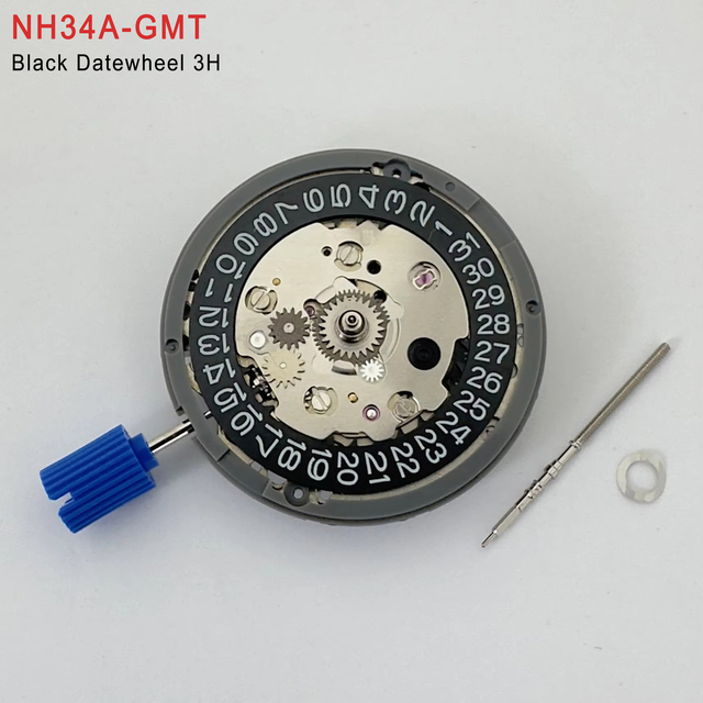 Genuine Japan Seik NH34 Movement Automatic Mechanical Black 3H Datewheel TMI Uhrwerk Movimiento NH34A 24H Hands GMT Function