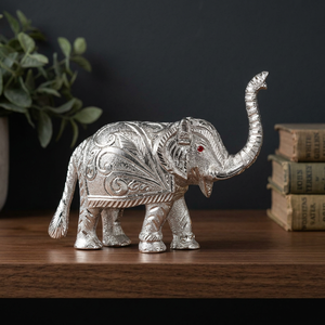 Statue décorative d'éléphant 3D en aluminium plaqué argent, objet d'art animalier pour salon, chambre, bureau - Product Image 5