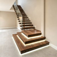 Escalier flottant extérieur au design moderne, bois et verre, garde-corps en verre trempé personnalisable, durable, prix usine