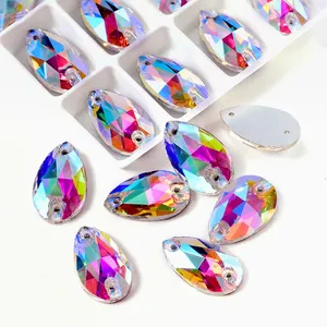 Piedras de Cristal AB en Forma de Lágrima de Todos los Tamaños, para Coser, con Reverso Plano, Personalizables, de Doble Extremo, para Accesorios de Ropa DIY - Product Image 2