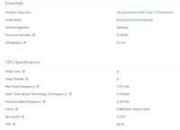 Prosesor Intel Core I5 Generasi ke-4 I5 4590, 4 Core Total, 4 Thread Total, CPU untuk Komputer