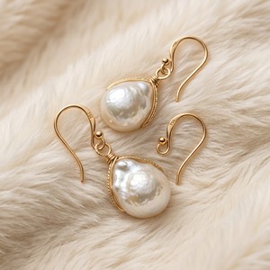 ต่างหูห้อยมุกบาร็อคแบบพันลวดชุบทอง 14K ยี่ห้อ Ear Enlace OEM ODM สำหรับผู้หญิง เครื่องประดับวินเทจ ขายส่ง - Product Image 2