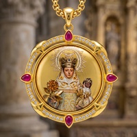 Collier pendentif Vierge de Covadonga La Santina en laiton, zircon et émail rouge, amulette de protection régionale d'Asturias, cadeau