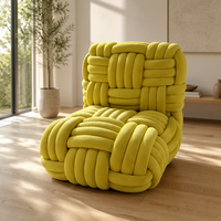 Fauteuil de loisirs ergonomique en tissu tubulaire noué tissé à la main, écologique et durable, avec rembourrage en éponge douce pour salon et maison