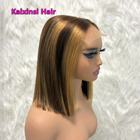 Perruque courte bob 5x5 marron avec mèches blondes ombrées, 150% brésilienne, perruque frontale en dentelle 13x4 droite avec mèches, en cheveux humains