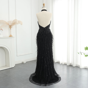 Jancember SZ006 Sexy Halter Feather Sequins Beaded Evening Prom Gowns Dresses - Product Image 4