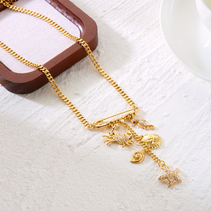 Nouveau <span class=keywords><strong>Collier</strong></span> Tendance pour Femme avec Pendentifs Épingle à Cravate, <span class=keywords><strong>Strass</strong></span>, Étoile de Mer, Pompon, Épingle de Sûreté Créative, Crabes et Hippocampes, Bijoux - Product Image 5