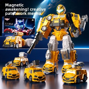 Jouet de construction magnétique pour enfants, blocs de construction robotiques, transformation en voiture, assemblage DIY, puzzle STEM, <span class=keywords><strong>jaune</strong></span>, bleu, rouge, blanc, certifié EN71 CPC - Product Image 1