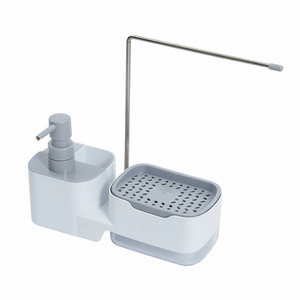 Multifunction <b>Kitchen</b> Bath Soap Dispenser Press Type Liquid Soap Pump Sink Organizer Sponge Holder Towel Rack with Drain Tray - Product Image 1