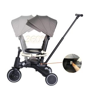Triciclo para niños con freno enlazado de alta calidad de fábrica, triciclo para bebés de fácil plegado con respaldo tumbado y asiento giratorio para montar en coche - Product Image 2