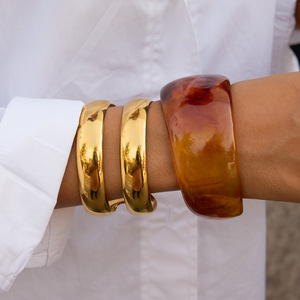 Bracelet ouvert en acier inoxydable doré à double couche, bijoux unisexes - Product Image 2