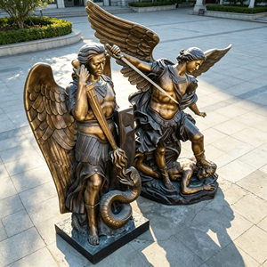 Statues d'archanges en bronze antique de qualité supérieure, paire de sculptures de Michel et d'anges gardiens pour décoration d'église et sacrée haut de gamme - Product Image 3