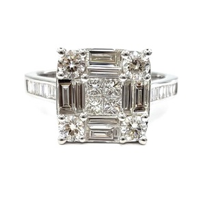 Fine Cluster Bijoux Vente Chaude 18k Or Blanc De Haute Qualité Diamant Bijoux Baguette Half Way Cluster Anneaux De Mariage Pour Les Femmes - Product Image 1