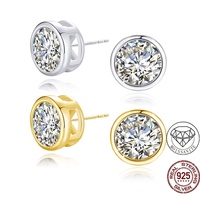 S925 Sterling Zilver Bezel Set Moissanite vergulde oorbel studs 1CT D Kleur VVS1 Geslaagde Diamanttester voor Valentijnsdag cadeau