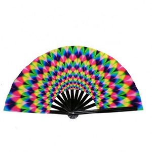 Large Folding Rainbow Hand Fan for Dance Music Festival Carved Fairy Style with <b>Bamboo</b> Ribs for Drag Queen Rave - Product Image 5