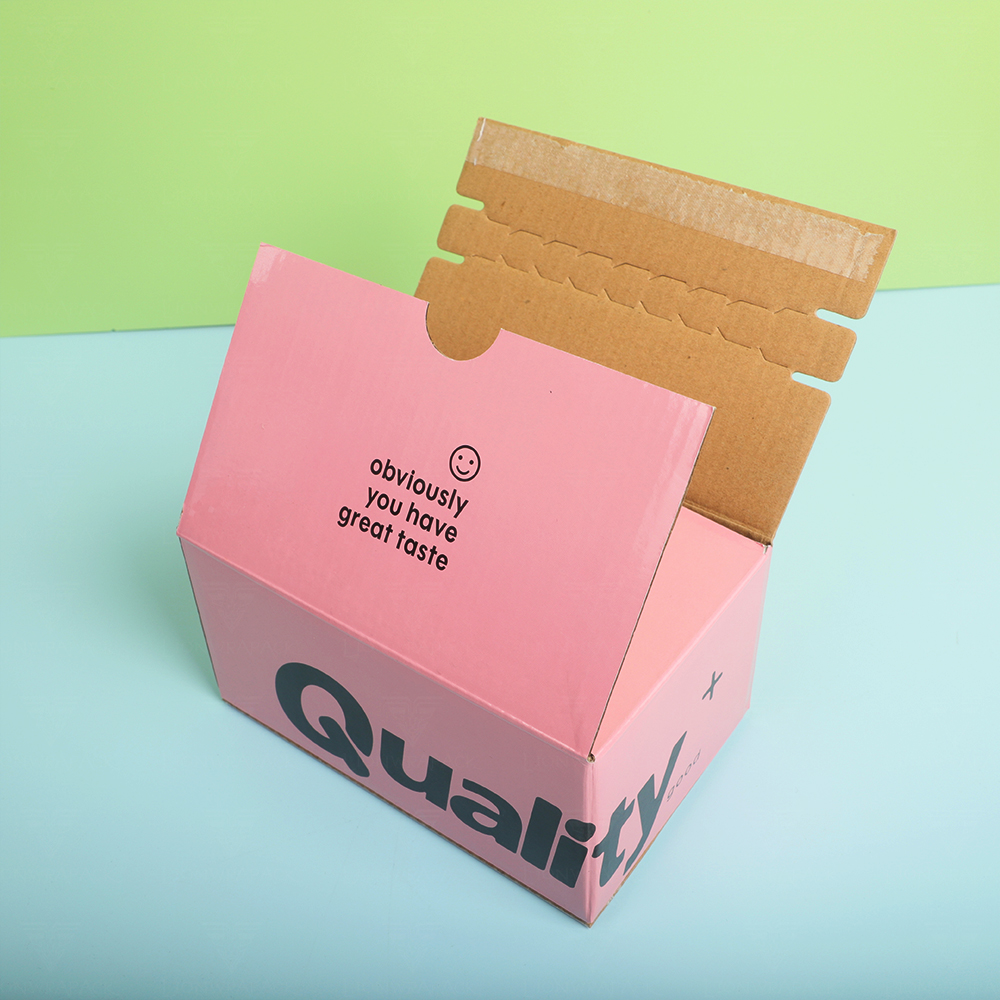 Lionwrapack Custom Logo Printing Pink Mail Box Packaging Carton Self-adhesive Corrugated Paper Zipper Gift Mailer Box