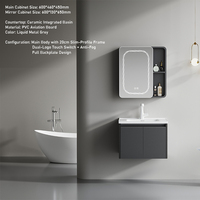 Lavabo en céramique de cabinet de salle de bain en PVC gris en métal liquide avec stockage spacieux anti-brouillard pour utilisa