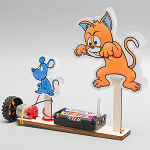 Petit chat et souris bricolage chat attraper souris <span class=keywords><strong>centrifugeuse</strong></span> cercle tournant paquet de matériel pour enfants équipement scientifique jouets en bois - Product Image 6