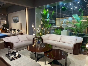 Ensemble de canapés carrés en cuir <span class=keywords><strong>KINGSWOOD</strong></span> super doux, placage en bois massif italien brillant, pour villa et sous-sol - Product Image 2