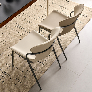 Modern Minimalist <b>Dining</b> <b>Chair</b> Light Gray Khaki Metal Frame Home Hotel Living Room Furniture - Product Image 2