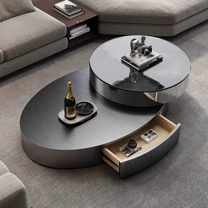 Juego de Mesa de Centro Moderna de Lujo con Cubierta de Vidrio Ovalada y Cajones, <span class=keywords><strong>Muebles</strong></span> de Acero Inoxidable para Sala de Estar, Diseño Giratorio, Último Modelo - Product Image 4