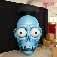 Modèle de tête de crâne bleue gonflable géante personnalisée 3M, accessoire d'horreur zombie pour la décoration de fête d'Halloween