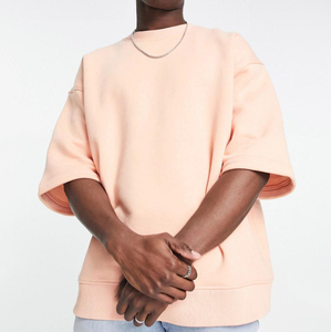 Custom Men's 100% Cotton Short Sleeve <strong>Sweatshirt</strong> High Quality Terry Blank <strong>Ribbed</strong> Crew <strong>Neck</strong> Short Sleeve <strong>Sweatshirt</strong> for Men - Product Image 5