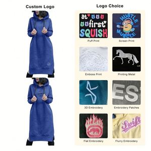 Robe longue à capuche grande taille pour femme, en molleton bouclette de haute qualité, avec impression en relief, style streetwear décontracté d'hiver, personnalisable avec logo, vente en gros - Product Image 3