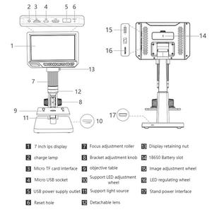Độ phóng đại 2000 lần 7 inch HD màn hình lớn ống kính kép hỗ trợ phát hiện tế bào hỗ trợ máy tính xem 10 + 1LED - Product Image 3