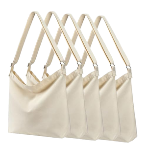 Beige Women's Large Solid <b>Canvas</b> Hobo Crossbody <b>Tote</b> Bags Imported Summer Zipper Closure Cotton Blend Lining - Product Image 1