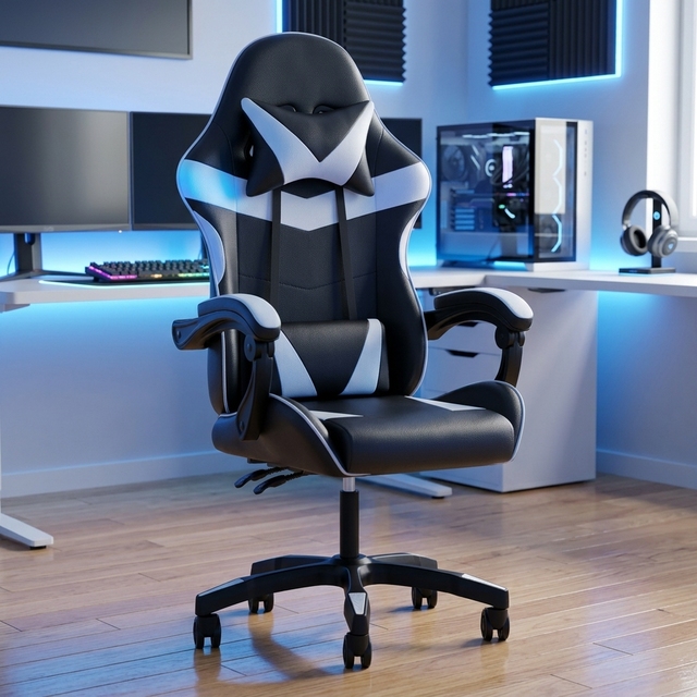 Modern Rotatable Nylon Gaming Chair Bluetooth Speaker Adjustable Pneumatic Rod Stylish Seat Optional Footrest