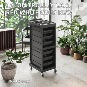 Carrito de Plástico para Salón, Rojo y Dorado, Ecológico, con 4 Ruedas, para Hotel, Gimnasio, Sala de Estar - Product Image 2