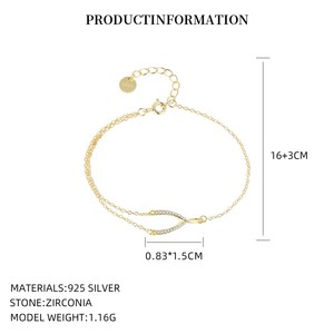 <span class=keywords><strong>Bracciale</strong></span> da <span class=keywords><strong>donna</strong></span> in <span class=keywords><strong>argento</strong></span> <span class=keywords><strong>925</strong></span> placcato oro 18 carati con fibbia a ferro di cavallo portafortuna e doppia catena, all'ingrosso - Product Image 5