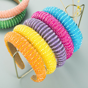 Mardi Gras Bandeau Perlé Violet Vert Jaune Cristal Tressé Bandeaux Rembourrés Carnaval Célébration Chapeaux Accessoires De Cheveux - Product Image 2