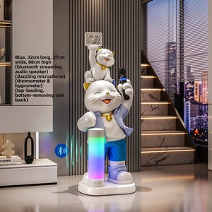 Figura Decorativa de Gato de la Fortuna Familiar, Altavoz Bluetooth con Micrófono para Sala de Estar, Entrada, Dormitorio, Decoración de Resina para el Hogar - Product Image 6