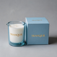 Contenant de bougie vide de 6 oz bleu unique avec bec verseur pour massage et couvercle en bambou, pour l'exportation mondiale en gros de fournitures pour bougies