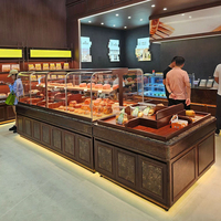 Vitrine à pain en acier inoxydable électroplaqué et bois massif avec éclairage LED, design pliable, étagère réglable en hauteur et coulissante