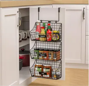 2 Tiers 3 Tiers Smart Design Pantry Rack Adjustable Metal Mesh Hanging Basket Rack Over The Door Pantry Organizer