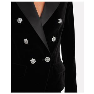 Latest <strong>Black</strong> Women Slim Fit Satin Trim Double-Breasted <strong>Velvet</strong> Blazer <strong>Jacket</strong> - Product Image 5