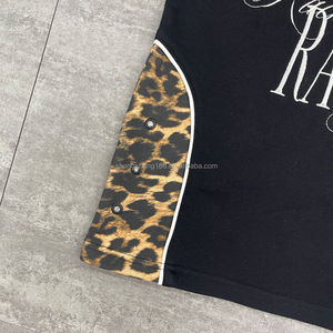 T-shirt <span class=keywords><strong>Polo</strong></span> Personalizzata 100% Cotone Pesante Vestibilità Ampia con Ricamo Patch Occhielli Bordatura Stampa Leopardata Serigrafia a Blocchi - Product Image 4