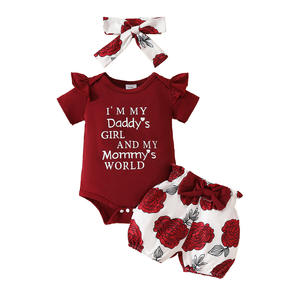 Version coréenne européenne et américaine Nouveau-né Infant Girls Flutter Sleeve Romper Short imprimé <span class=keywords><strong>Bandeau</strong></span> - Product Image 2