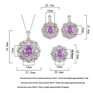 Fashion Jewelry Eco-friendly Copper 12-10mm Purple Zircon Jewelry Flowers Design Necklace <b>Set</b> for Women Romantic Bridal Style - Product Image 2