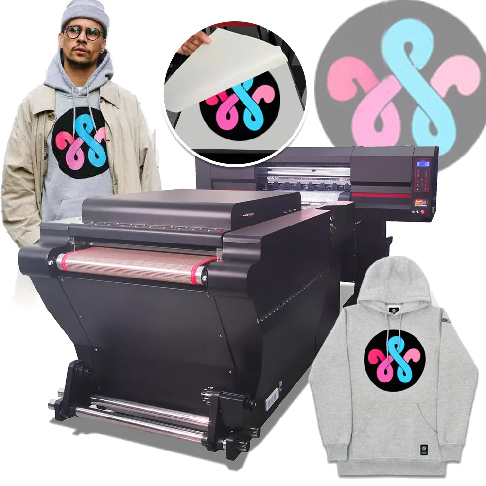 4 Kepala 600 Dtf A1 Pet Film Printer Dtf Pet Roll Transfer Panas Bubuk Pengocok T-shirt T Shirt Mesin Cetak Dtf Printer