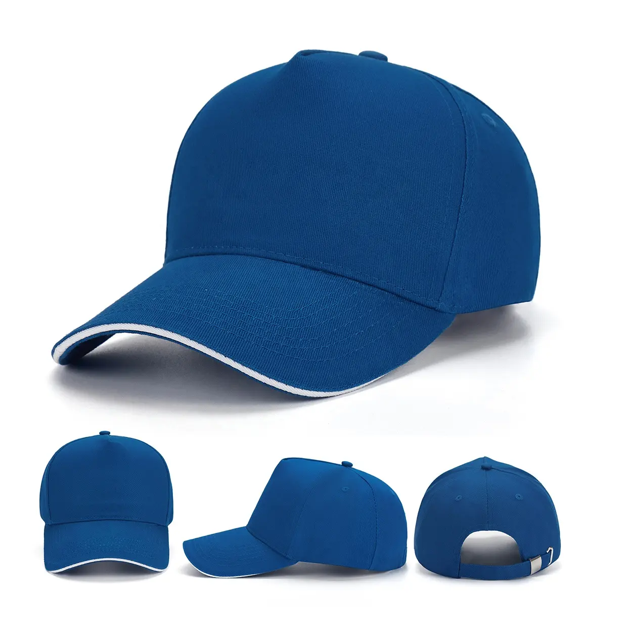 Gorra de béisbol deportiva para hombre y mujer, gorro de béisbol deportivo con Logo personalizado, 100% algodón, 5 paneles, Color liso blanco, alta calidad