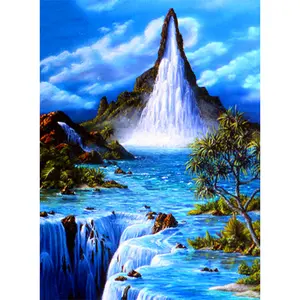 Lukisan Titik Berlian Pemandangan Air Terjun Gunung Mosaik Penuh Bor Berlian Imitasi untuk Dekorasi Rumah Hadiah Kustom Sesuai Pesanan