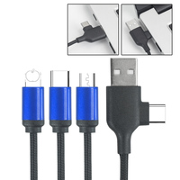 Cadeau d'entreprise promotionnel Lulin, chargeur multi-appareils 3 en 1, câble de charge pour téléphone portable USB avec double lumière LED laser, logo lumineux
