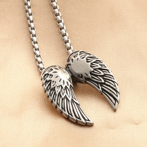 Yunnique – collier avec pendentif aile d'ange en acier inoxydable pour hommes, Style Punk rétro, Design géométrique, 280360 - Product Image 3