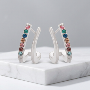 Pendientes de Aro Mini Curvos de Doble Capa con Diseño de C Doble, Chapados en Oro de 18K, de Acero Inoxidable, con Circonita Cúbica Pavimentada, Venta al por Mayor - Product Image 1