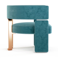 Fauteuil de détente moderne de luxe en tissu rembourré avec décorations métalliques dorées pour la maison, le salon, le hall d'hôtel, la salle d'attente